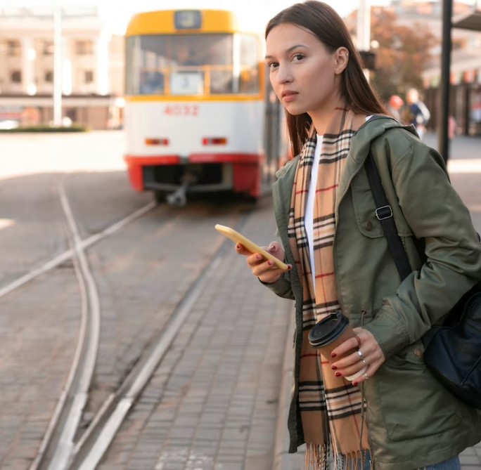 femme qui attend un bus